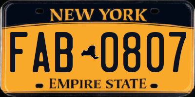 NY license plate FAB0807