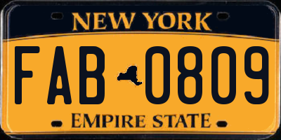 NY license plate FAB0809