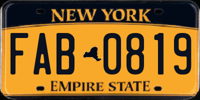 NY license plate FAB0819