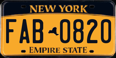 NY license plate FAB0820