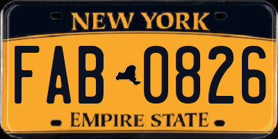 NY license plate FAB0826