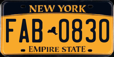 NY license plate FAB0830