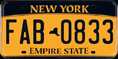 NY license plate FAB0833