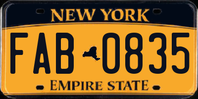 NY license plate FAB0835