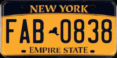 NY license plate FAB0838