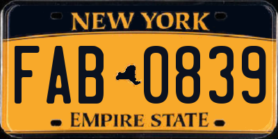 NY license plate FAB0839