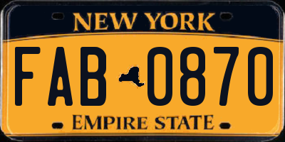 NY license plate FAB0870