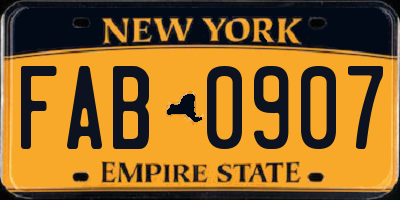 NY license plate FAB0907