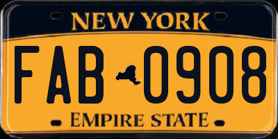 NY license plate FAB0908