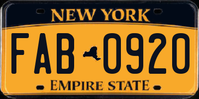 NY license plate FAB0920