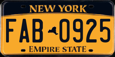 NY license plate FAB0925