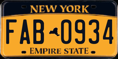 NY license plate FAB0934