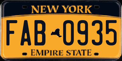 NY license plate FAB0935