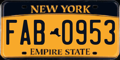 NY license plate FAB0953