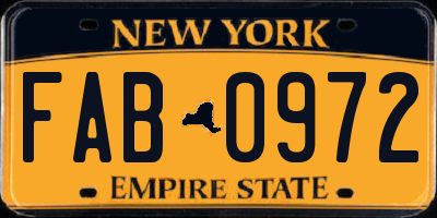 NY license plate FAB0972