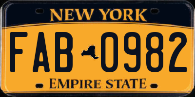 NY license plate FAB0982