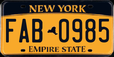 NY license plate FAB0985