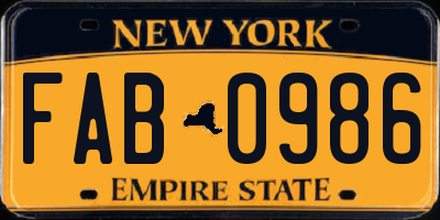 NY license plate FAB0986