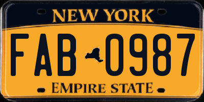 NY license plate FAB0987