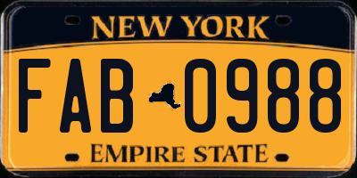 NY license plate FAB0988