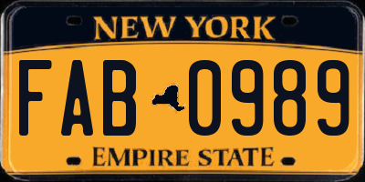 NY license plate FAB0989