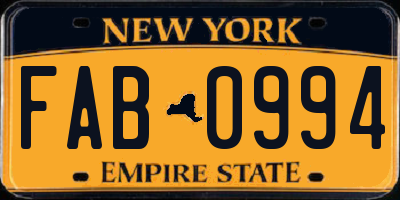 NY license plate FAB0994