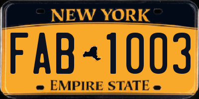 NY license plate FAB1003