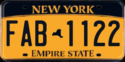 NY license plate FAB1122