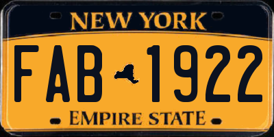 NY license plate FAB1922