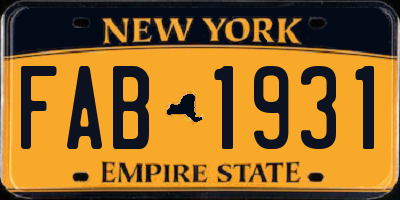 NY license plate FAB1931