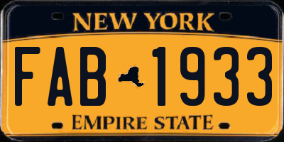 NY license plate FAB1933