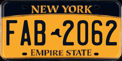 NY license plate FAB2062