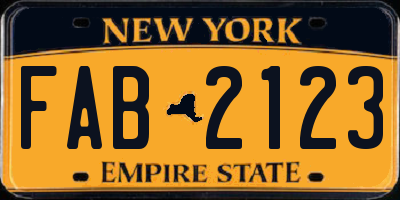 NY license plate FAB2123