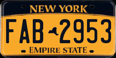NY license plate FAB2953