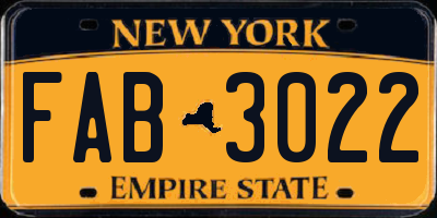 NY license plate FAB3022