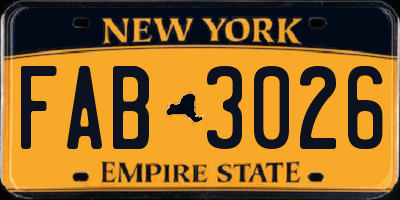 NY license plate FAB3026