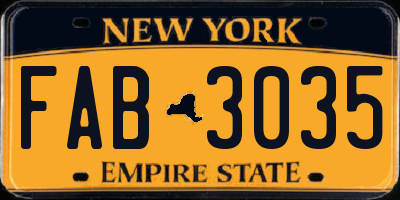 NY license plate FAB3035