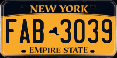 NY license plate FAB3039