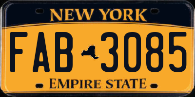 NY license plate FAB3085