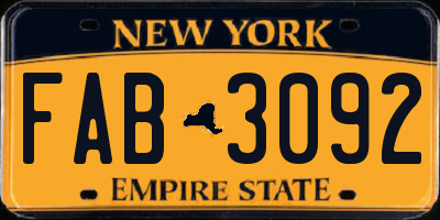 NY license plate FAB3092