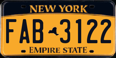 NY license plate FAB3122