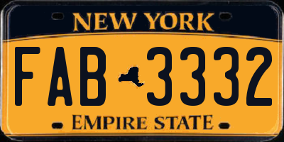 NY license plate FAB3332