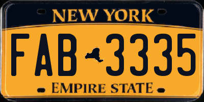 NY license plate FAB3335