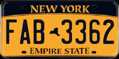 NY license plate FAB3362