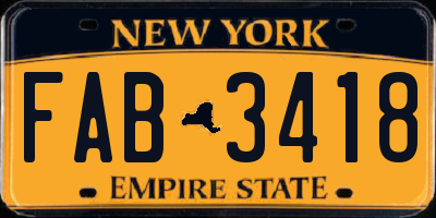 NY license plate FAB3418