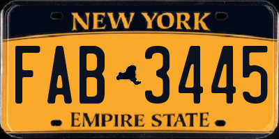 NY license plate FAB3445