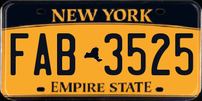 NY license plate FAB3525