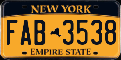 NY license plate FAB3538