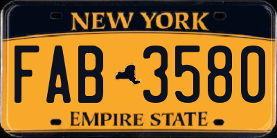 NY license plate FAB3580