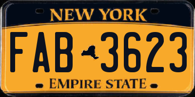 NY license plate FAB3623
